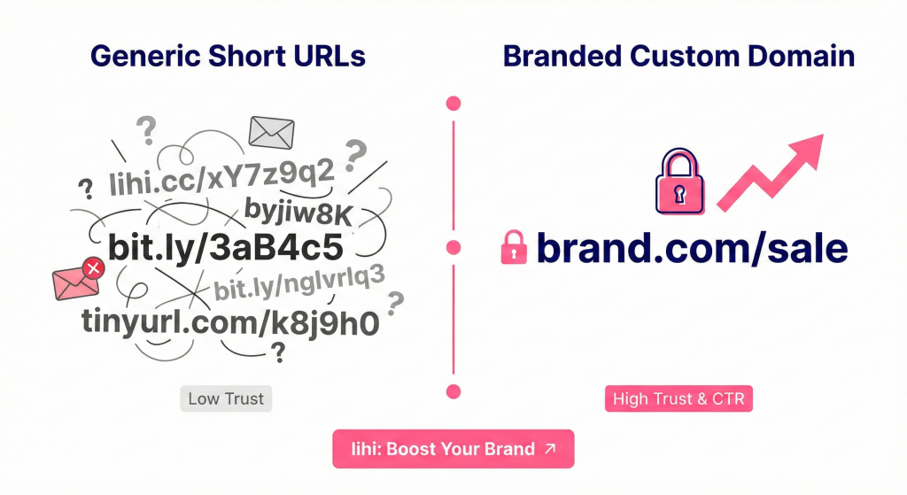 Comparison between generic short links and branded custom domains